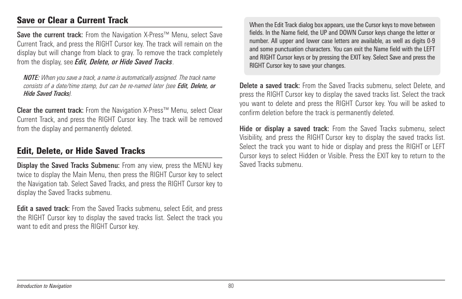 Save or clear a current track, Edit, delete, or hide saved tracks | Humminbird 998c SI User Manual | Page 90 / 160