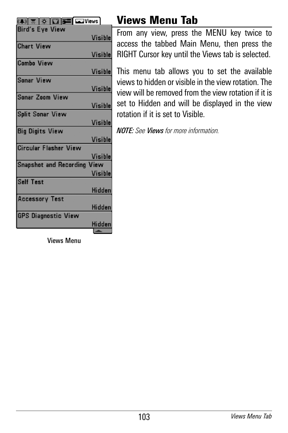 Views menu tab | Humminbird 300 SERIES 365I User Manual | Page 113 / 128