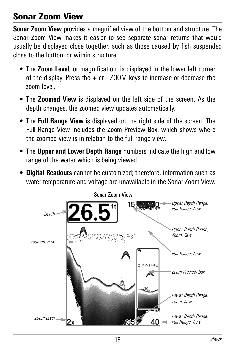 Sonar zoom view | Humminbird 300 SERIES 365I User Manual | Page 25 / 128