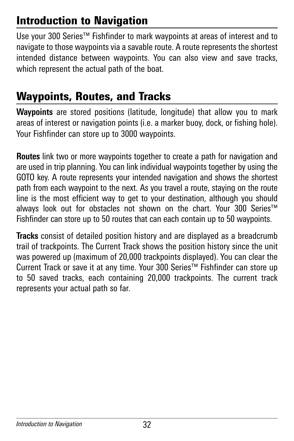 Introduction to navigation, Waypoints, routes, and tracks | Humminbird 300 SERIES 365I User Manual | Page 42 / 128