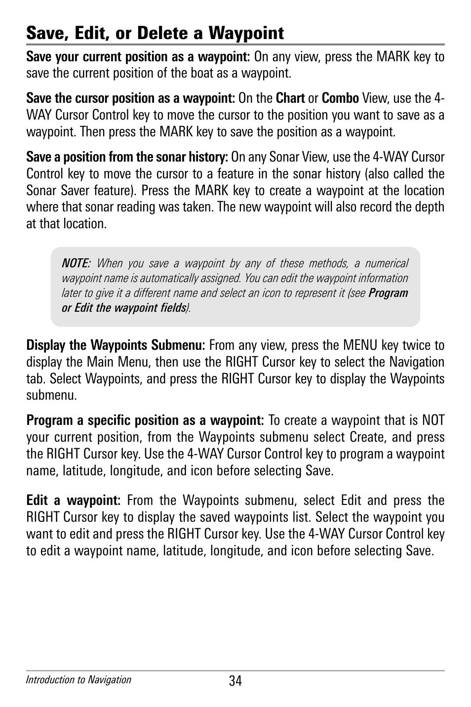 Save, edit, or delete a waypoint | Humminbird 300 SERIES 365I User Manual | Page 44 / 128