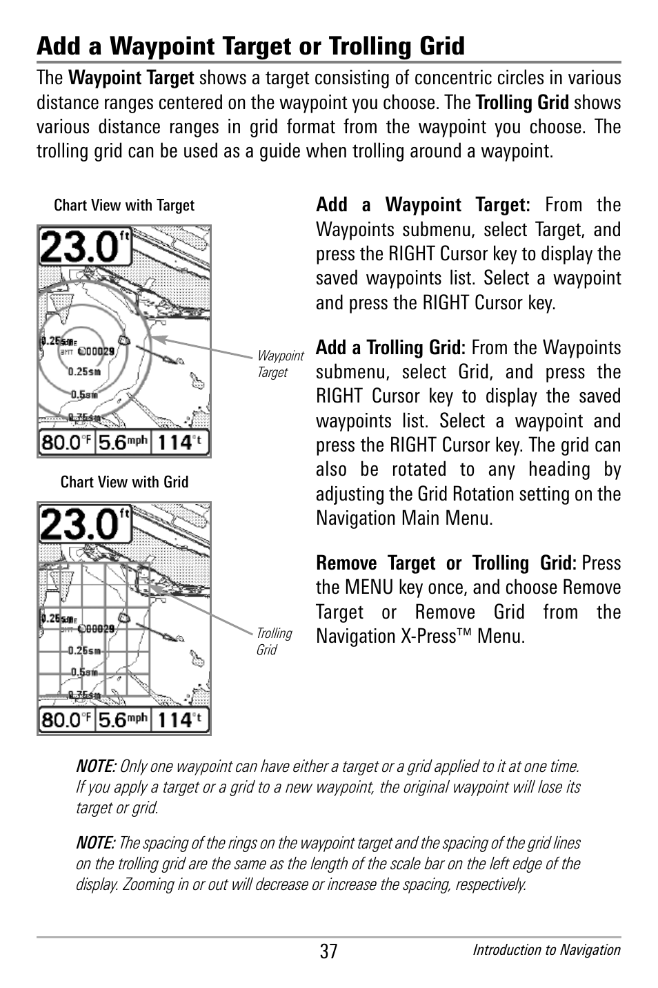 Add a waypoint target or trolling grid | Humminbird 300 SERIES 365I User Manual | Page 47 / 128