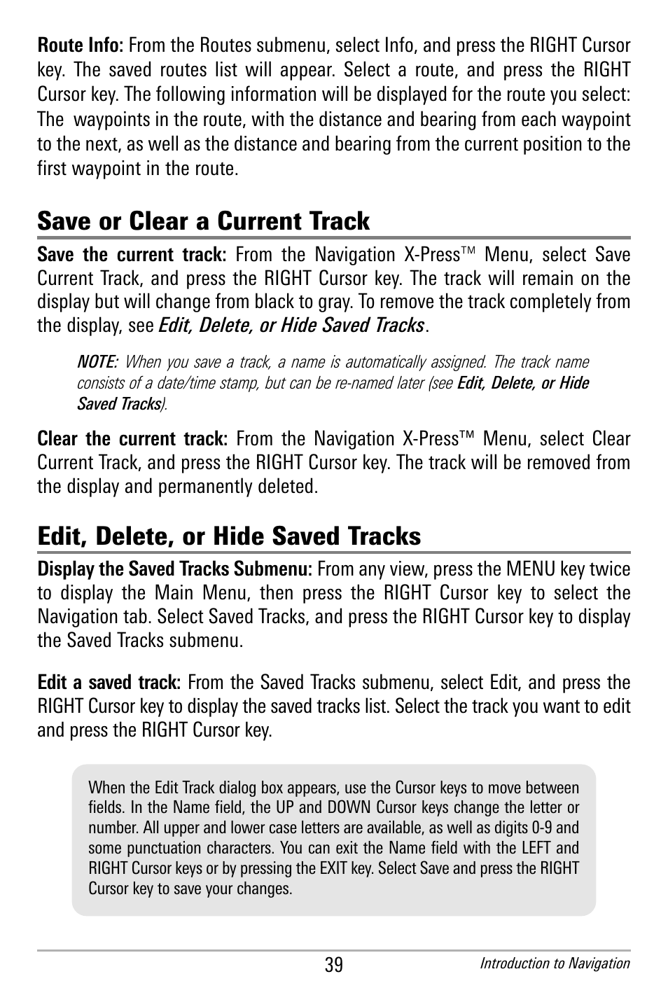Save or clear a current track, Edit, delete, or hide saved tracks | Humminbird 300 SERIES 365I User Manual | Page 49 / 128