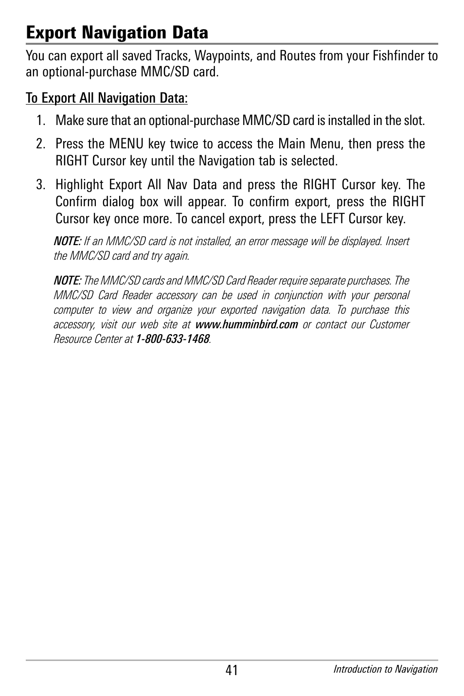 Export navigation data | Humminbird 300 SERIES 365I User Manual | Page 51 / 128