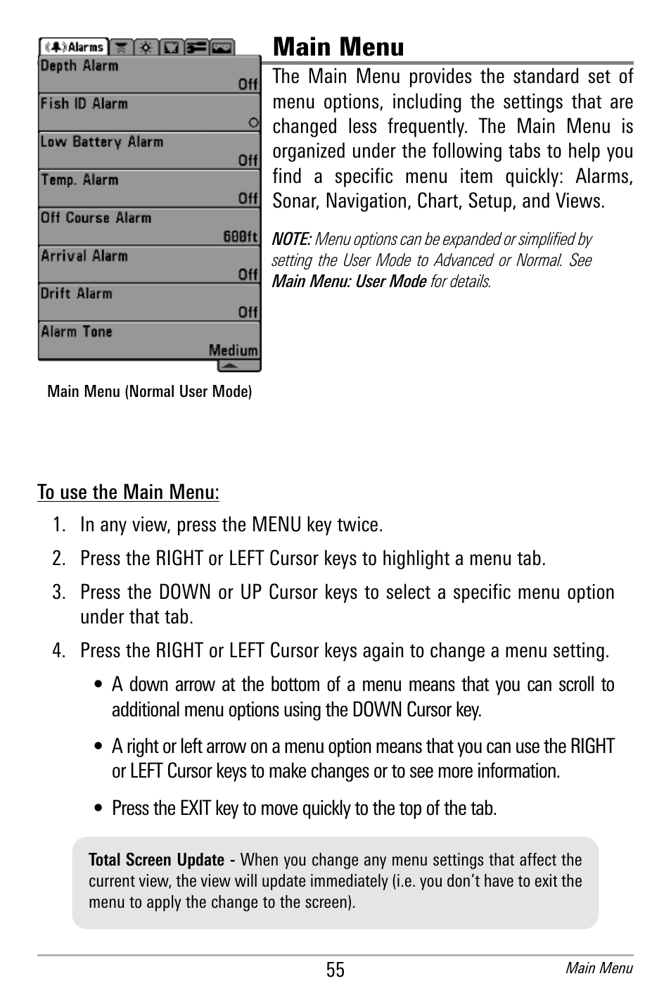 Main menu | Humminbird 300 SERIES 365I User Manual | Page 65 / 128