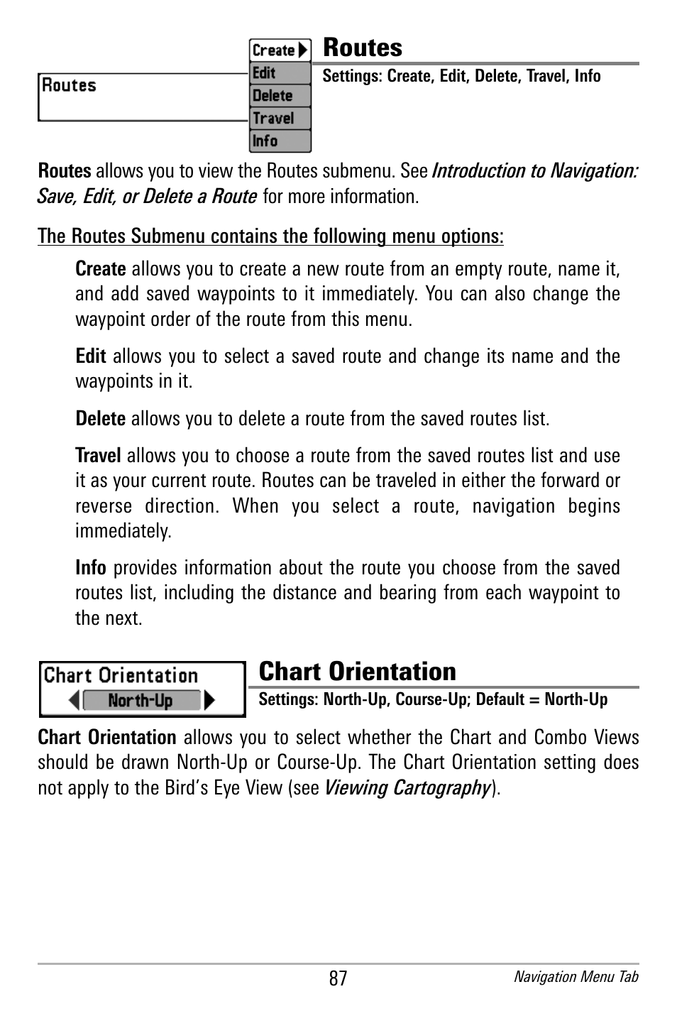 Routes, Chart orientation | Humminbird 300 SERIES 365I User Manual | Page 97 / 128