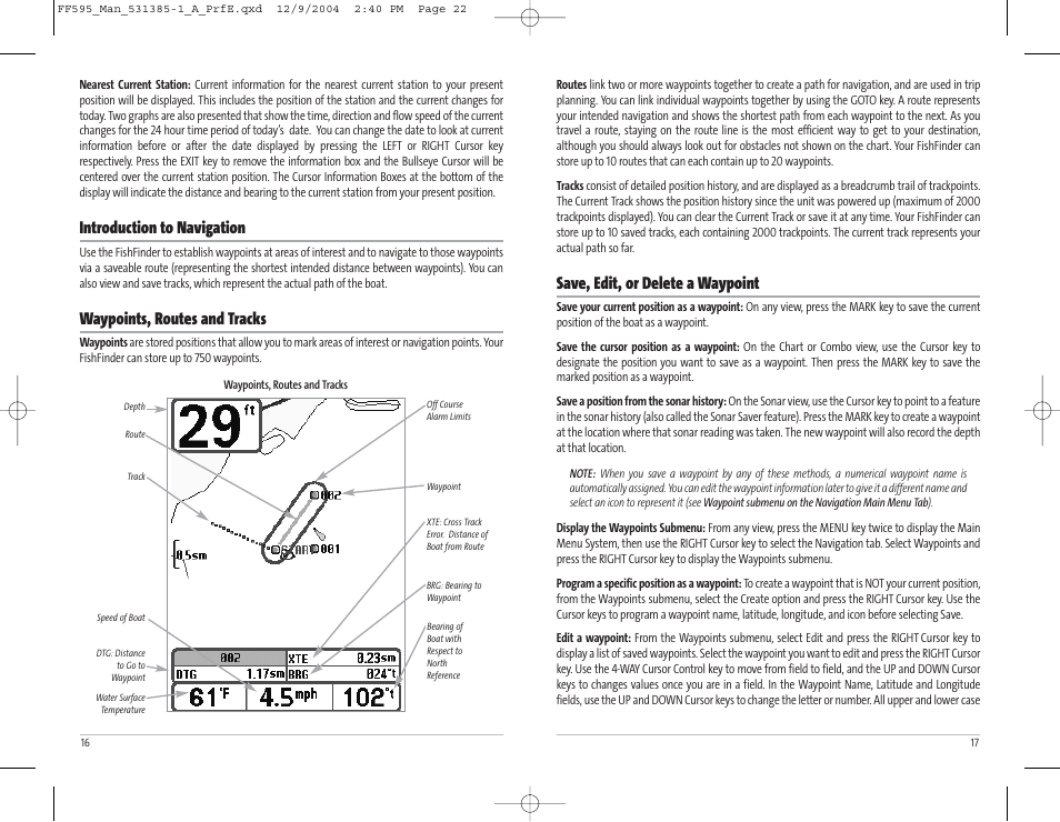 Save, edit, or delete a waypoint, Introduction to navigation, Waypoints, routes and tracks | Humminbird 595C User Manual | Page 12 / 41