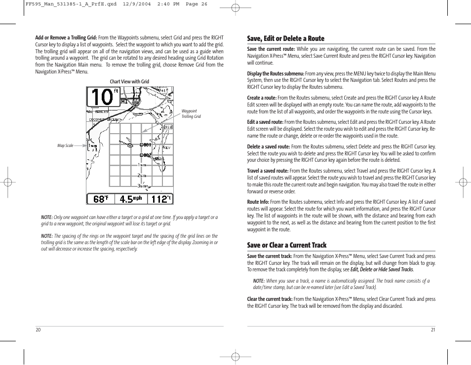 Save, edit or delete a route, Save or clear a current track | Humminbird 595C User Manual | Page 14 / 41