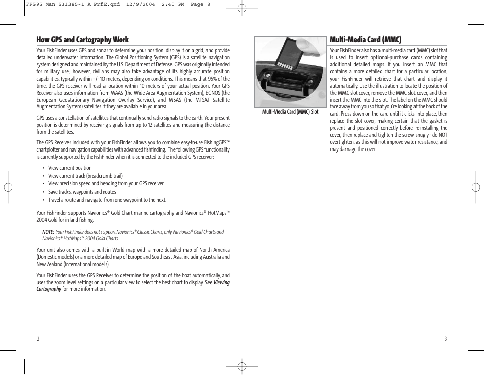 How gps and cartography work, Multi-media card (mmc) | Humminbird 595C User Manual | Page 5 / 41