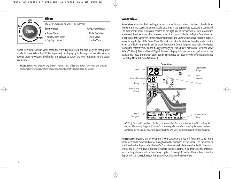 Views, Sonar view | Humminbird 595C User Manual | Page 7 / 41