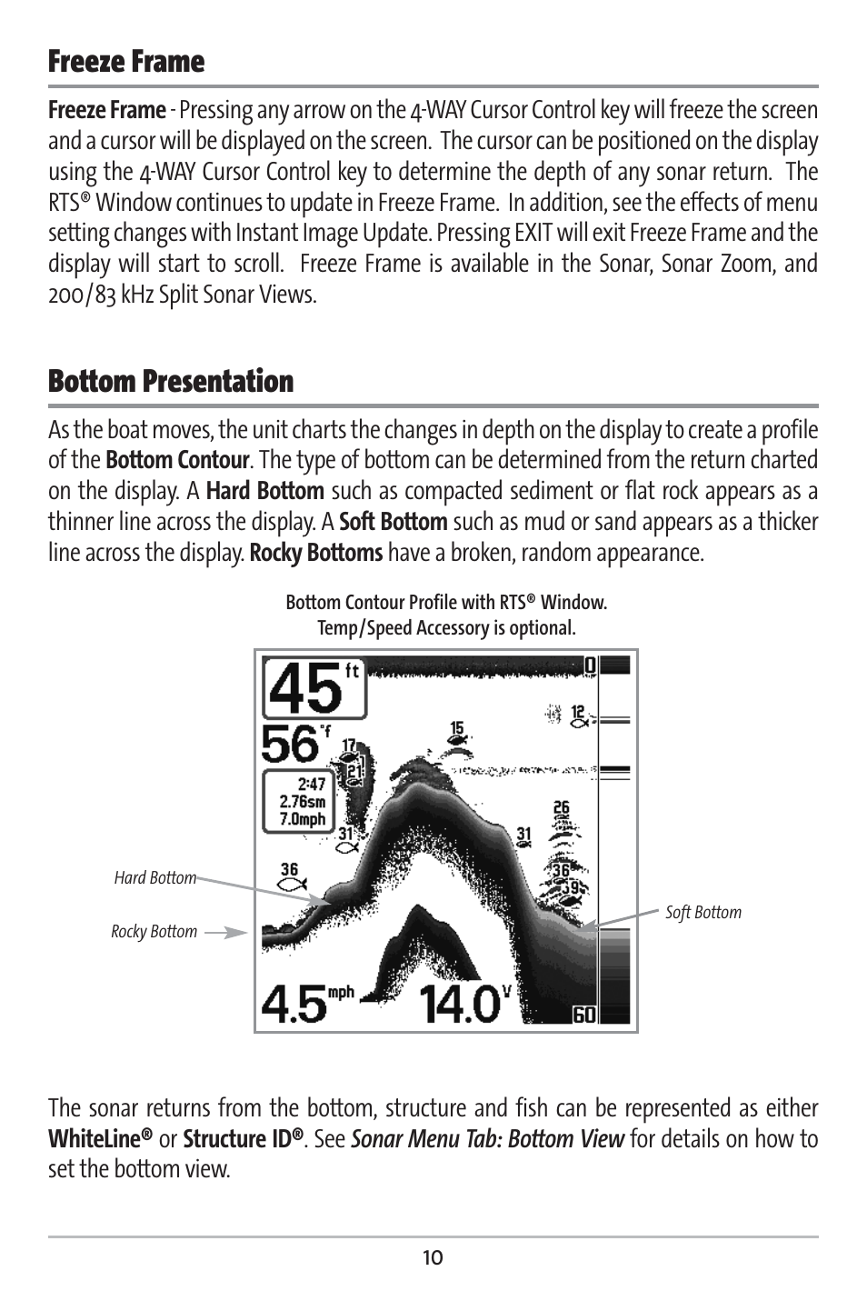 Freeze frame, Bottom presentation | Humminbird 383c User Manual | Page 17 / 118