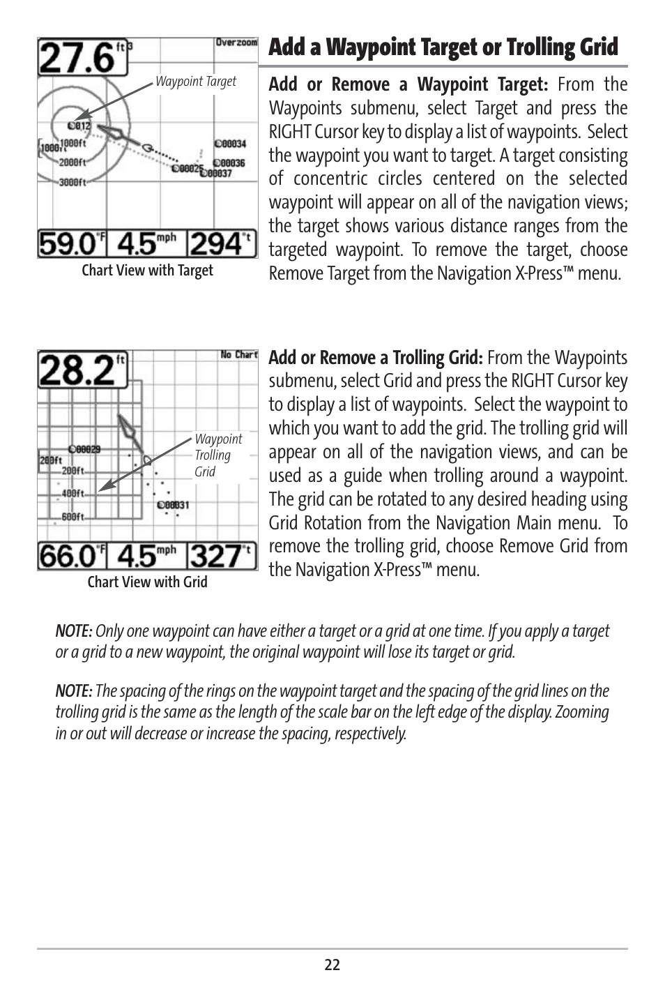 Add a waypoint target or trolling grid | Humminbird 383c User Manual | Page 29 / 118