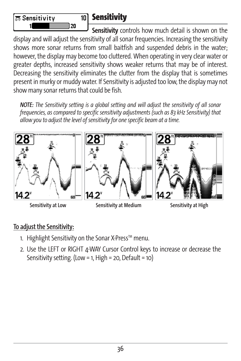 Sensitivity | Humminbird 383c User Manual | Page 43 / 118