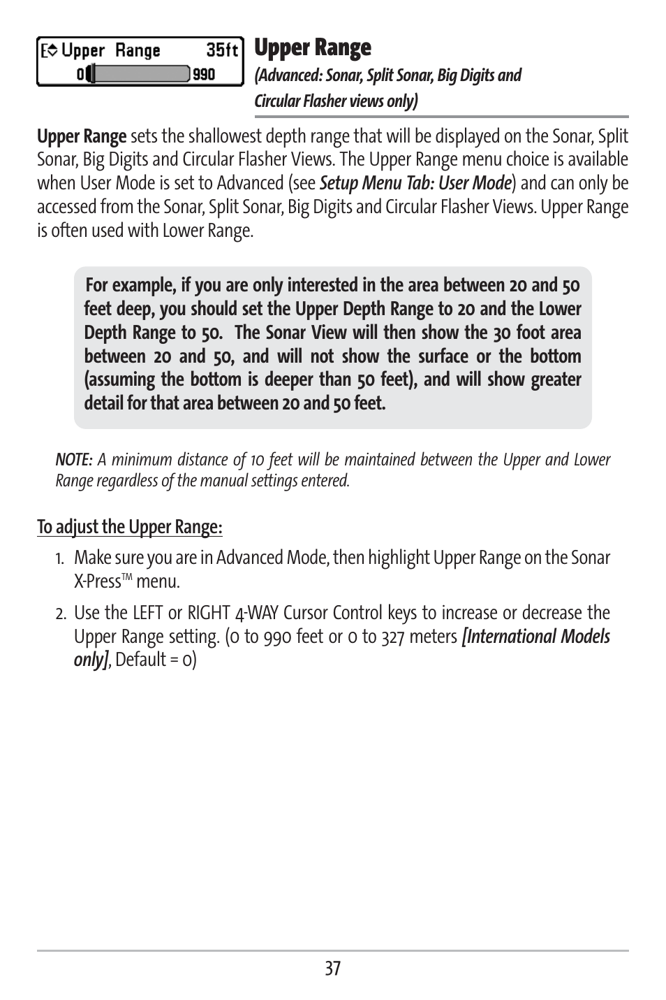 Upper range | Humminbird 383c User Manual | Page 44 / 118