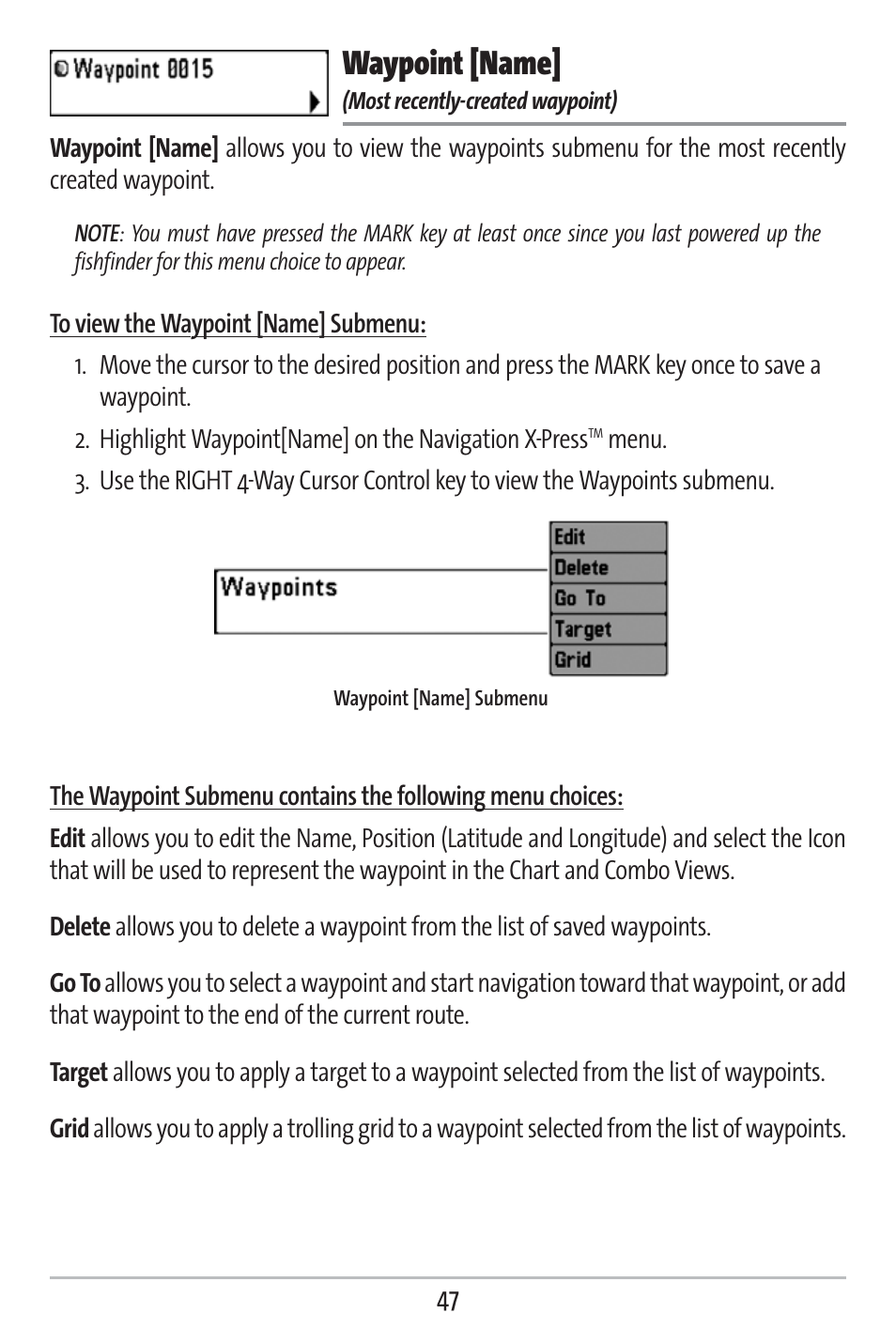 Waypoint [name | Humminbird 383c User Manual | Page 54 / 118