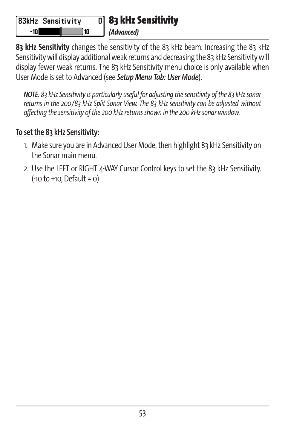 83 khz sensitivity | Humminbird 383c User Manual | Page 60 / 118