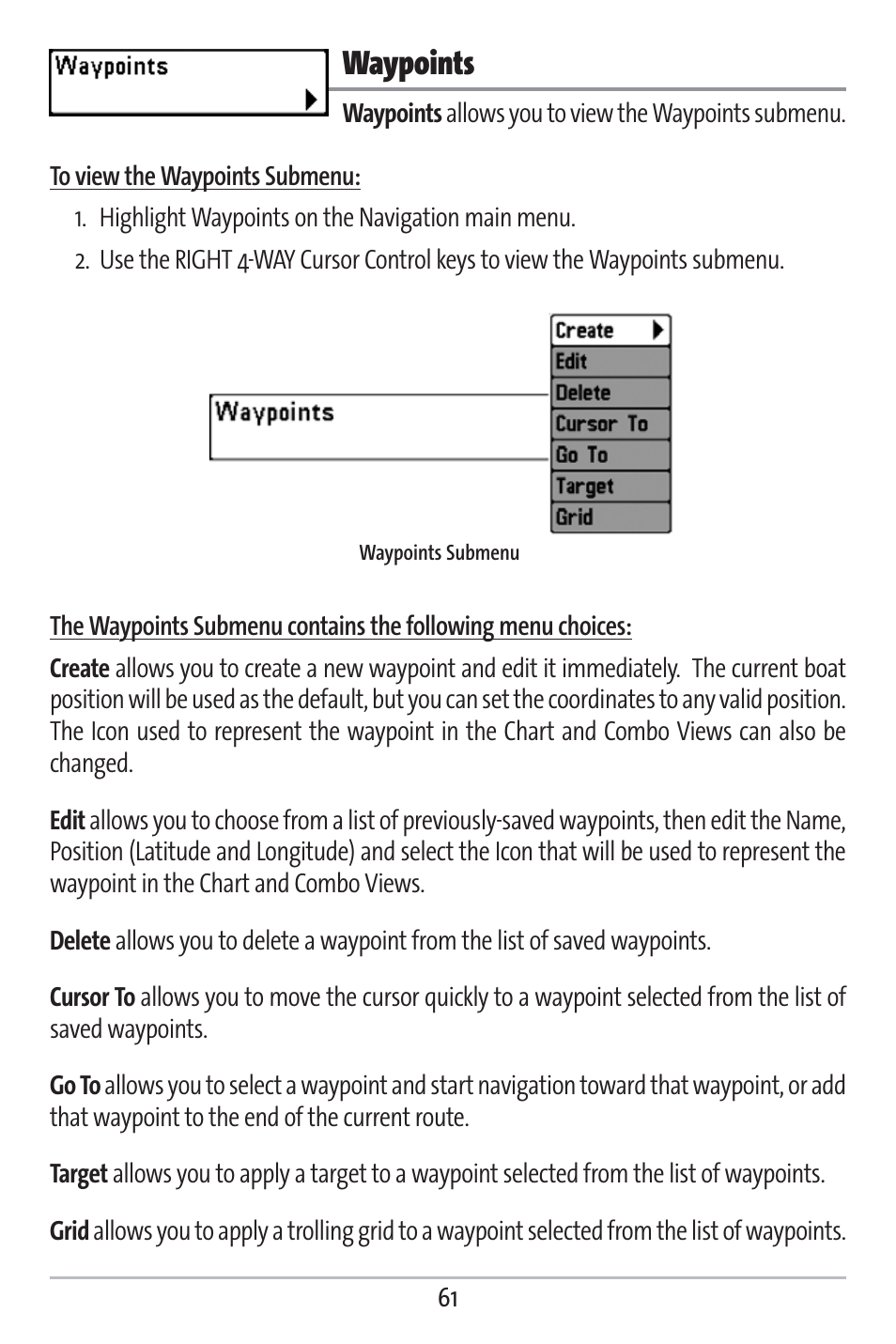 Waypoints | Humminbird 383c User Manual | Page 68 / 118