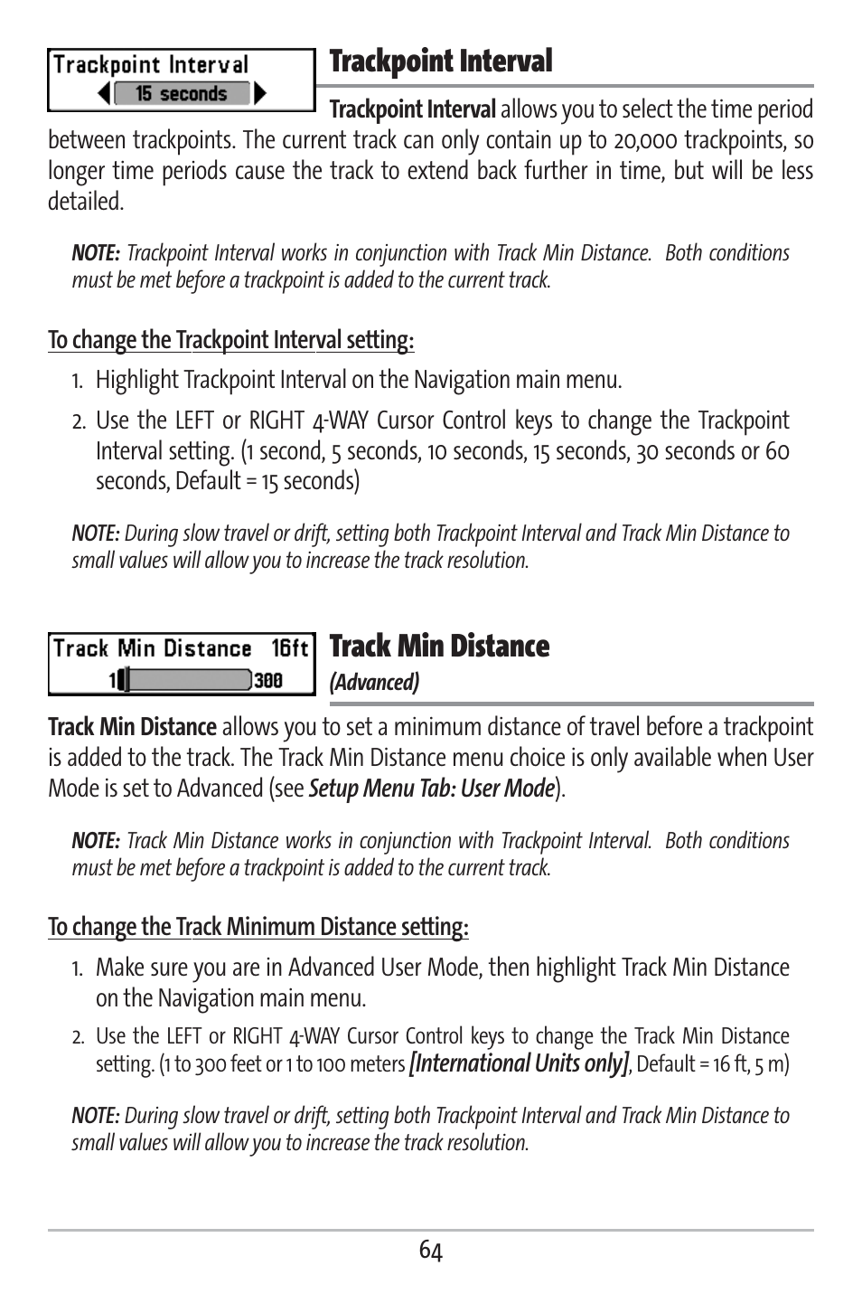 Trackpoint interval, Track min distance | Humminbird 383c User Manual | Page 71 / 118