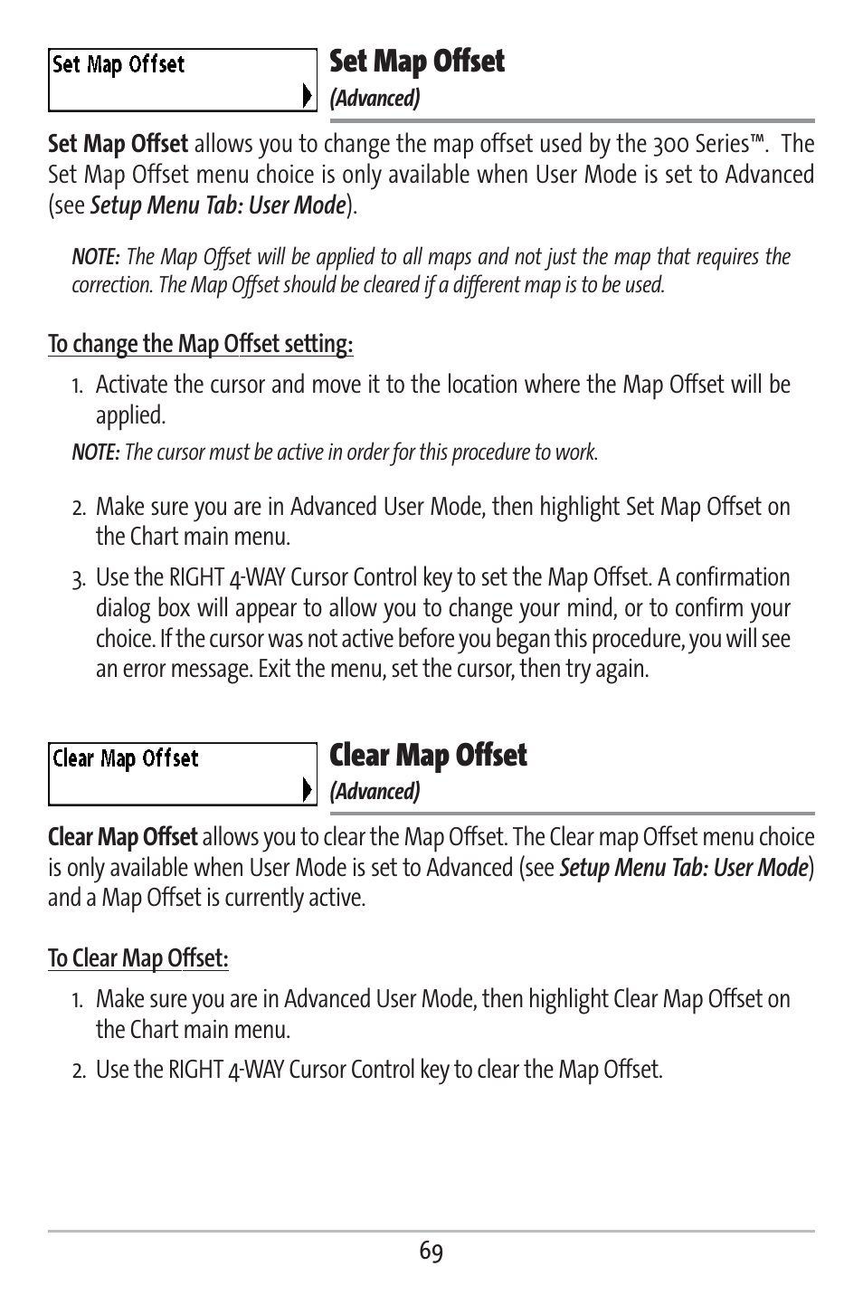 Set map offset, Clear map offset | Humminbird 383c User Manual | Page 76 / 118