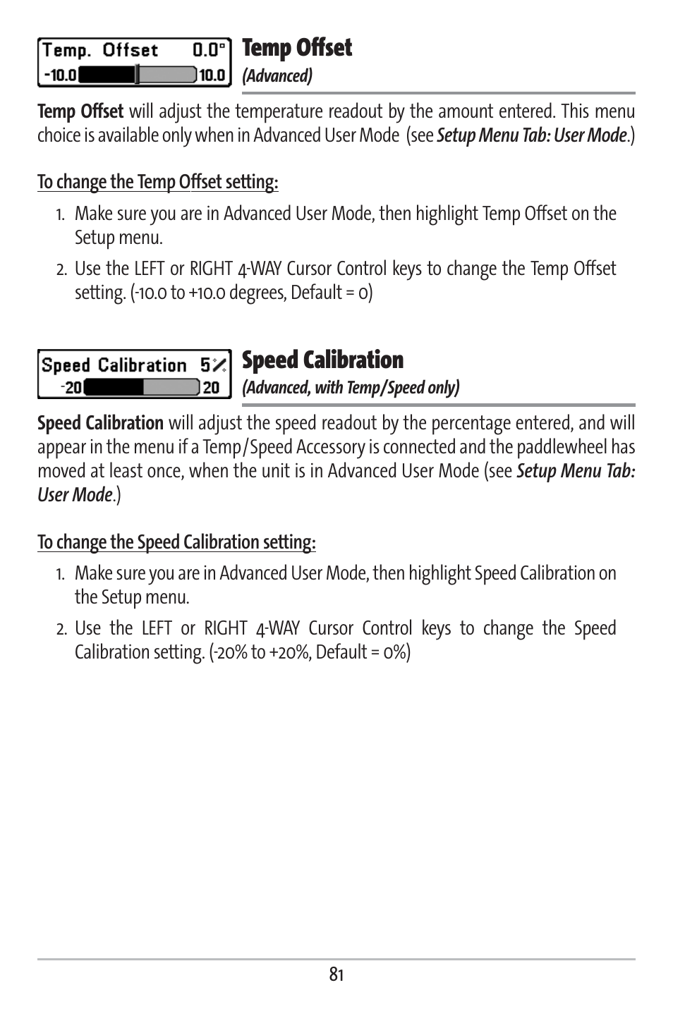 Temp offset, Speed calibration | Humminbird 383c User Manual | Page 88 / 118