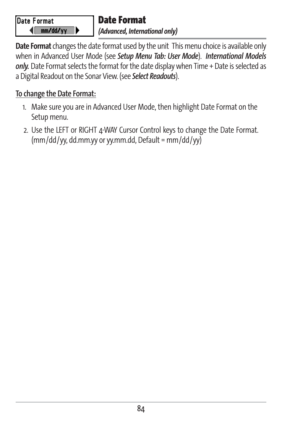 Date format | Humminbird 383c User Manual | Page 91 / 118