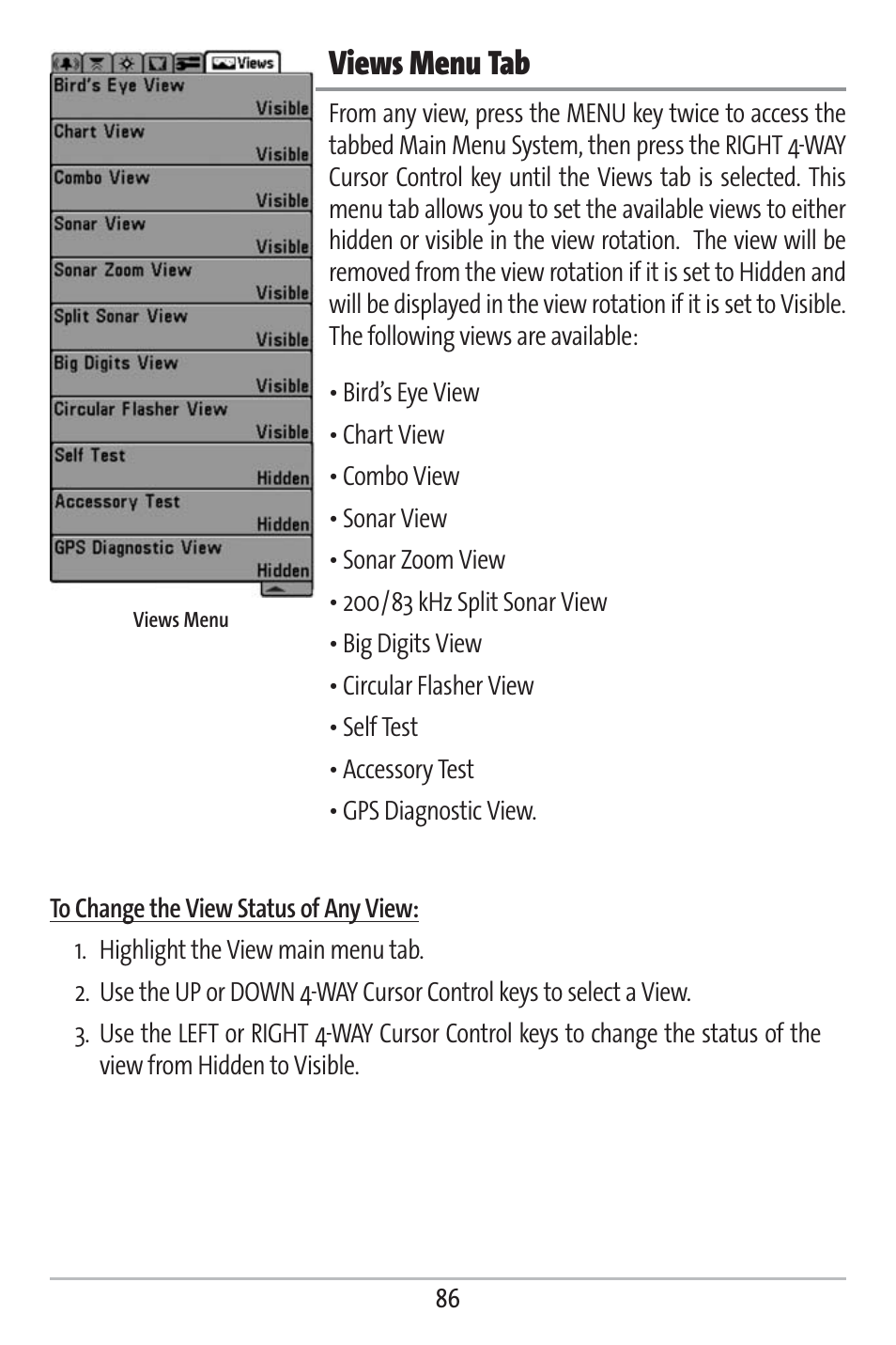 Views menu tab | Humminbird 383c User Manual | Page 93 / 118