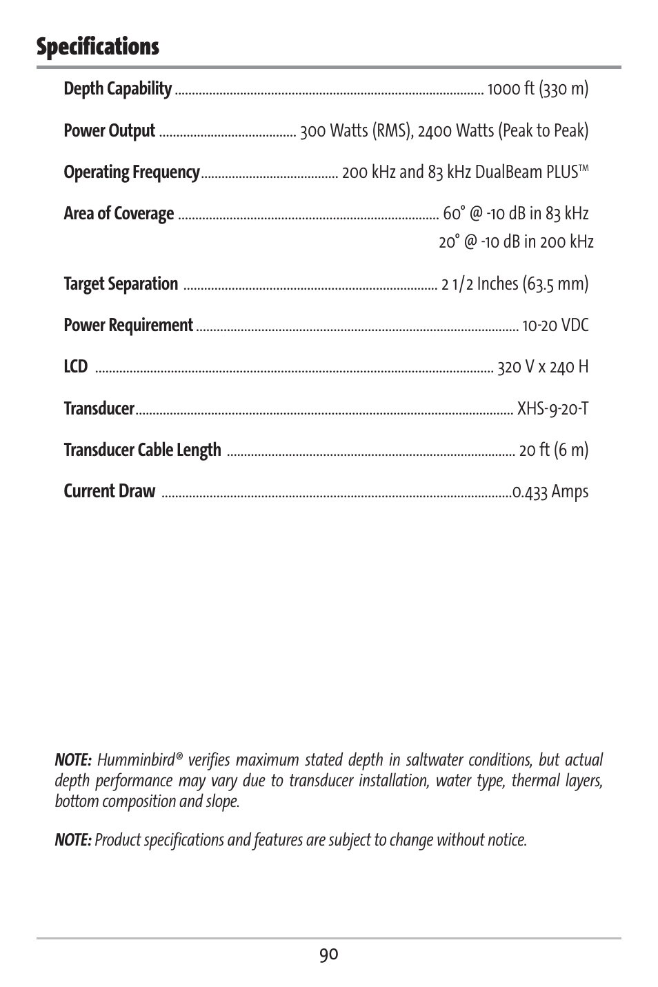 Specifications | Humminbird 383c User Manual | Page 97 / 118