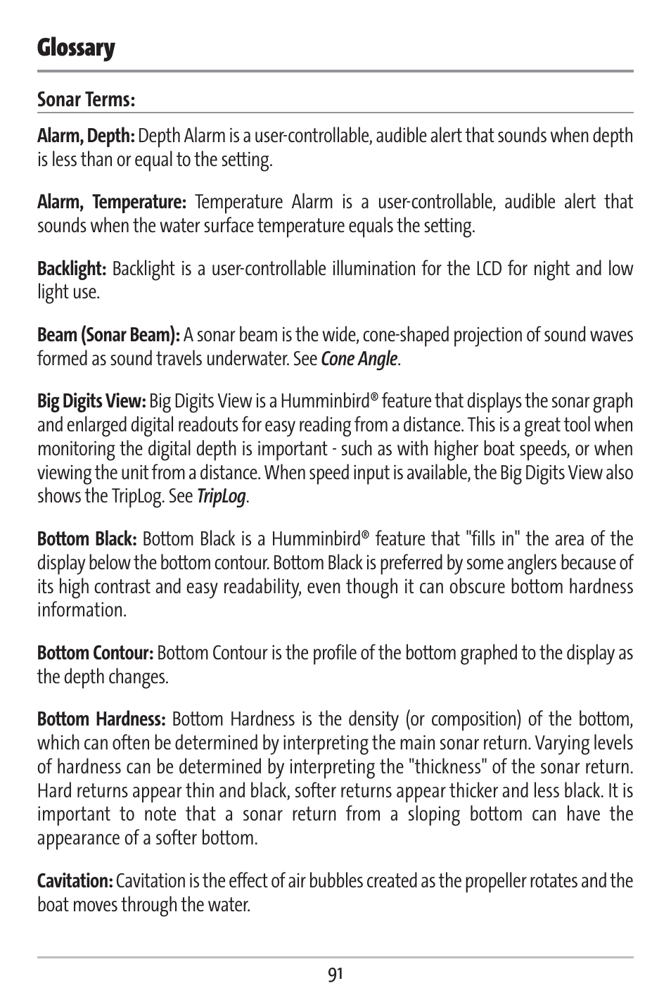 Glossary | Humminbird 383c User Manual | Page 98 / 118