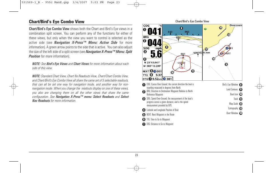 Chart/bird’s eye combo view | Humminbird 955C User Manual | Page 29 / 96