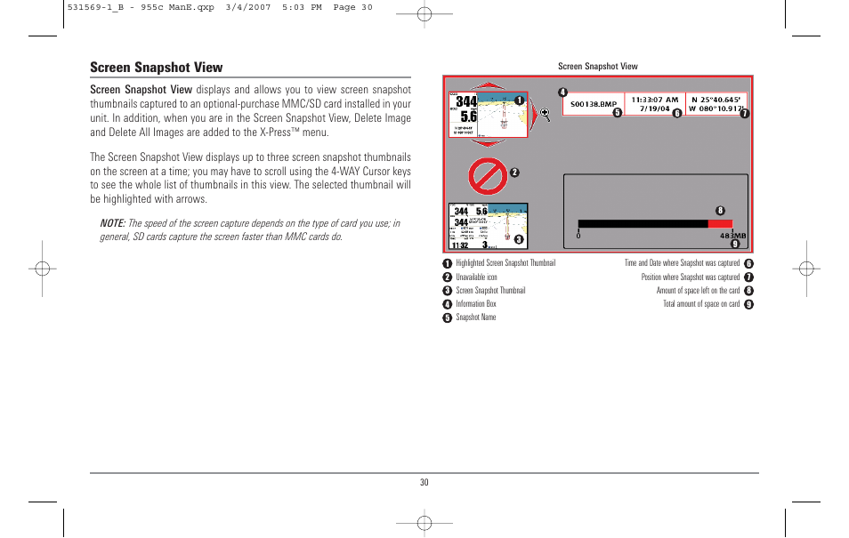 Screen snapshot view | Humminbird 955C User Manual | Page 36 / 96