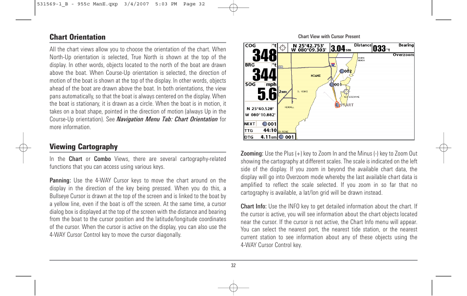 Chart orientation, Viewing cartography | Humminbird 955C User Manual | Page 38 / 96