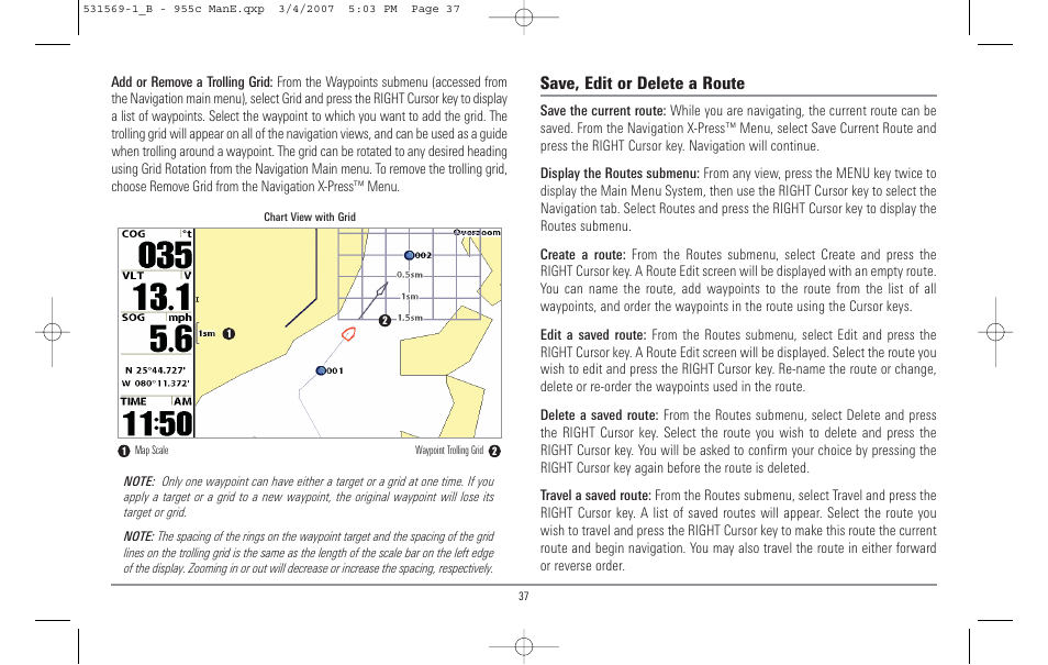 Save, edit or delete a route | Humminbird 955C User Manual | Page 43 / 96