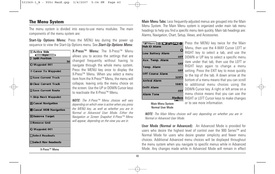 The menu system | Humminbird 955C User Manual | Page 46 / 96
