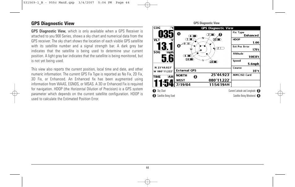 Gps diagnostic view | Humminbird 955C User Manual | Page 50 / 96
