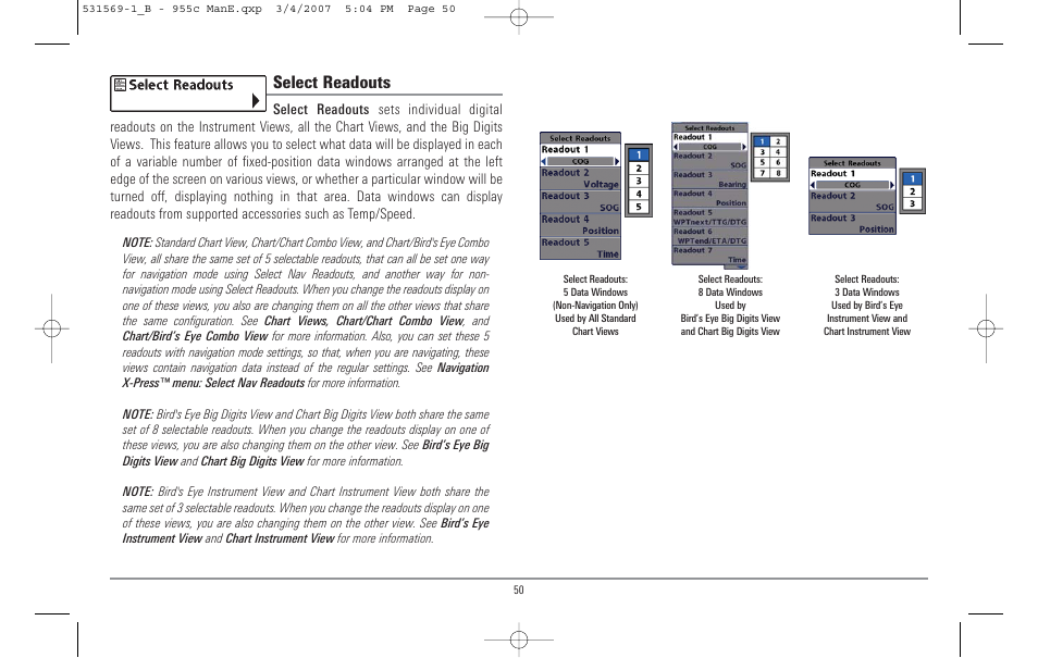 Select readouts | Humminbird 955C User Manual | Page 56 / 96