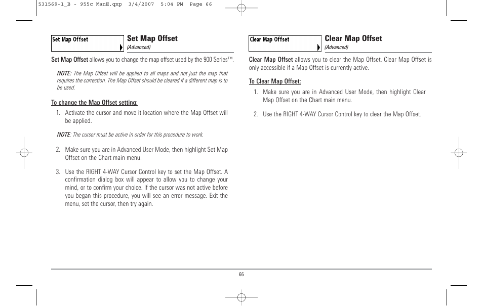 Set map offset, Clear map offset | Humminbird 955C User Manual | Page 72 / 96