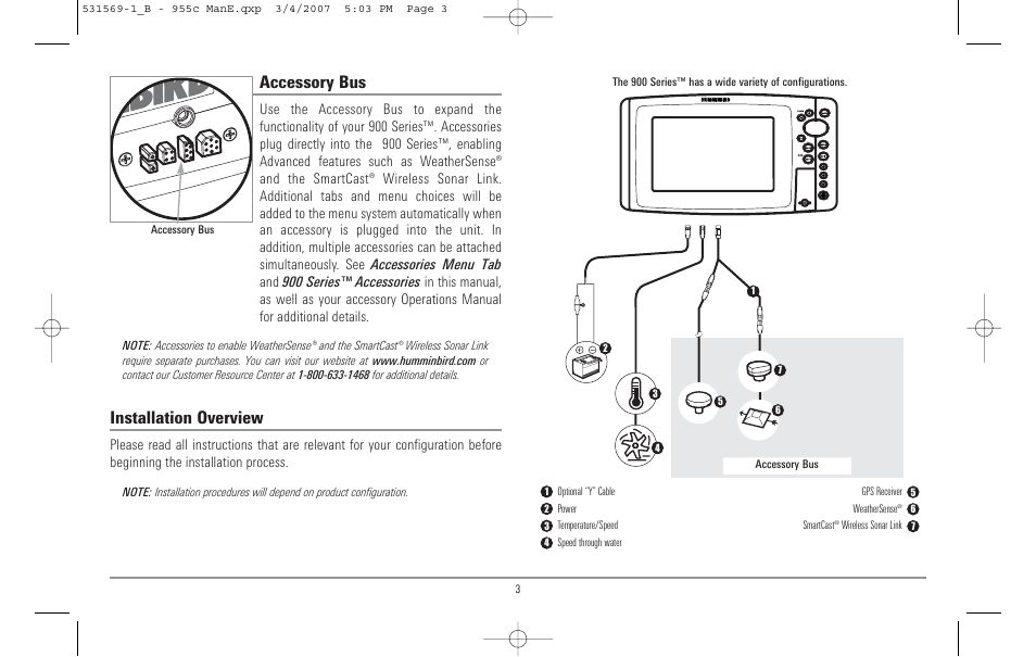 Accessory bus, Installation overview | Humminbird 955C User Manual | Page 9 / 96