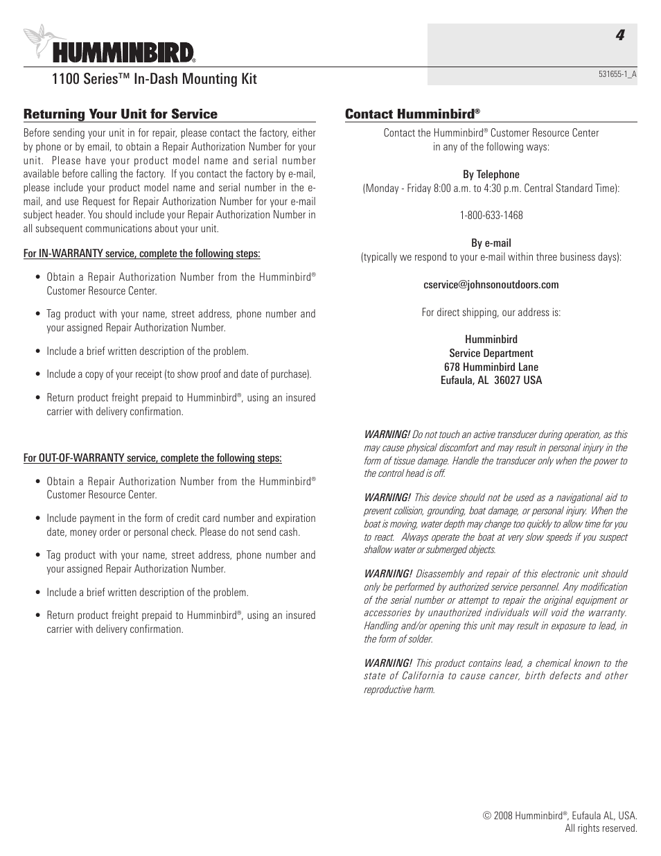 Humminbird 531655-1_A User Manual | Page 4 / 4