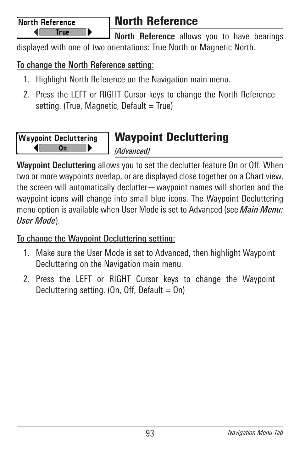 North reference, Waypoint decluttering | Humminbird 597ci User Manual | Page 103 / 143