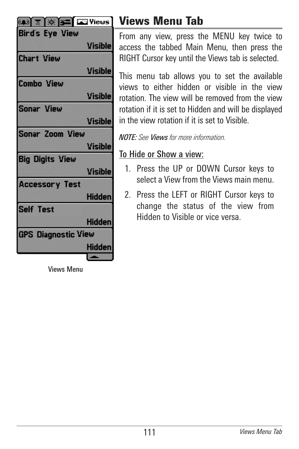 Views menu tab | Humminbird 597ci User Manual | Page 121 / 143