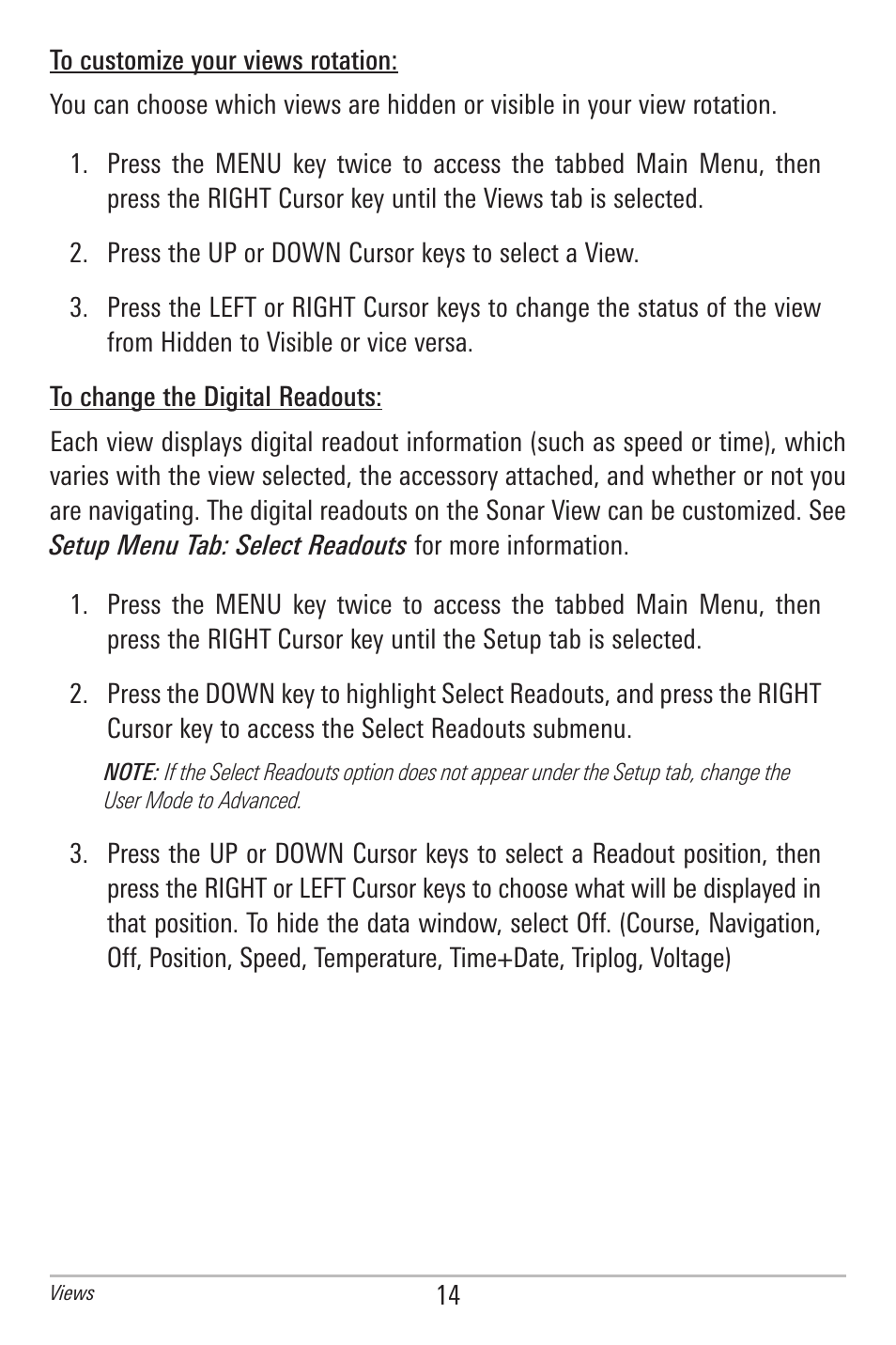 To customize your views rotation, To change the digital readouts | Humminbird 597ci User Manual | Page 24 / 143