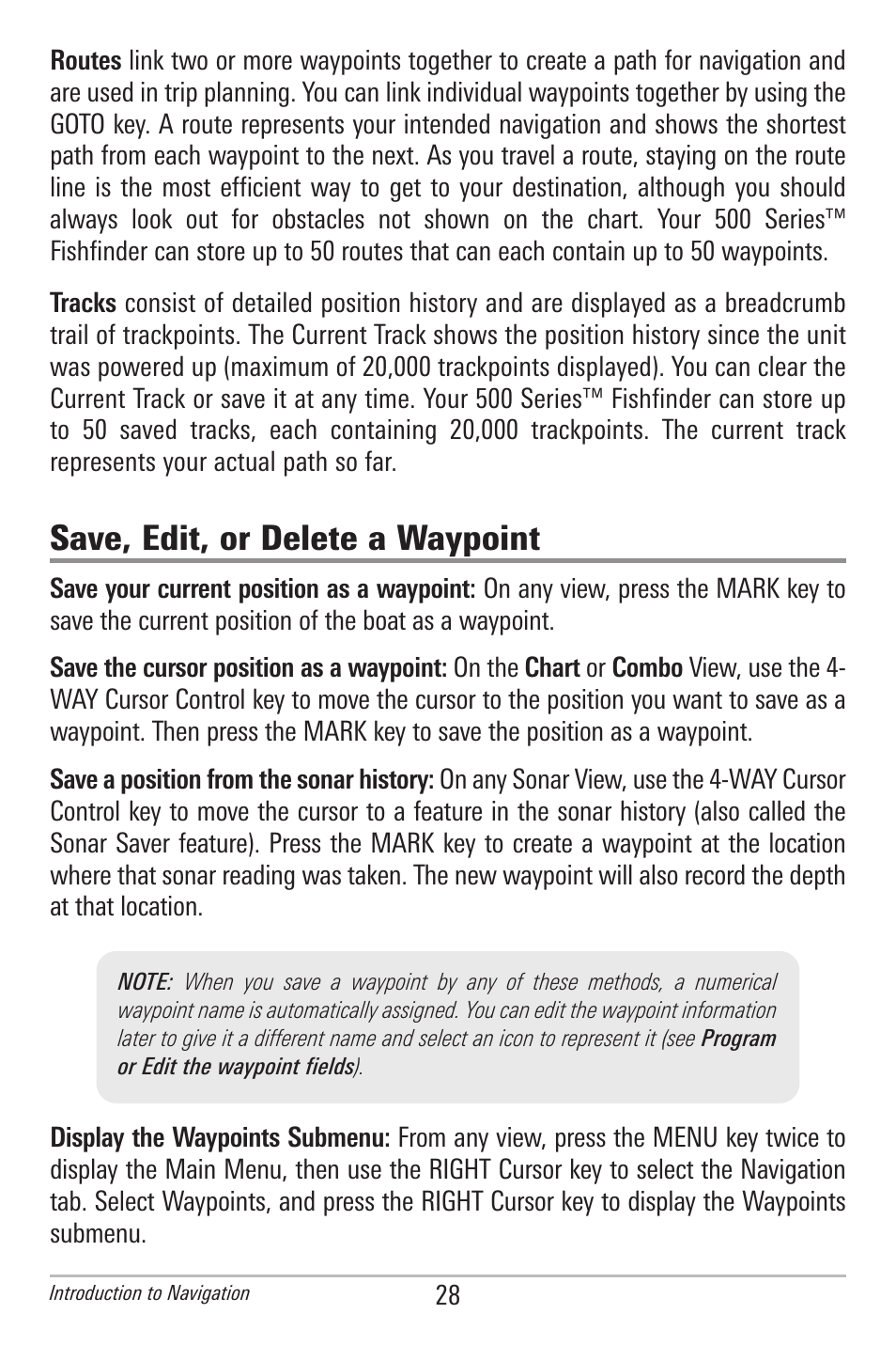 Save, edit, or delete a waypoint | Humminbird 597ci User Manual | Page 38 / 143