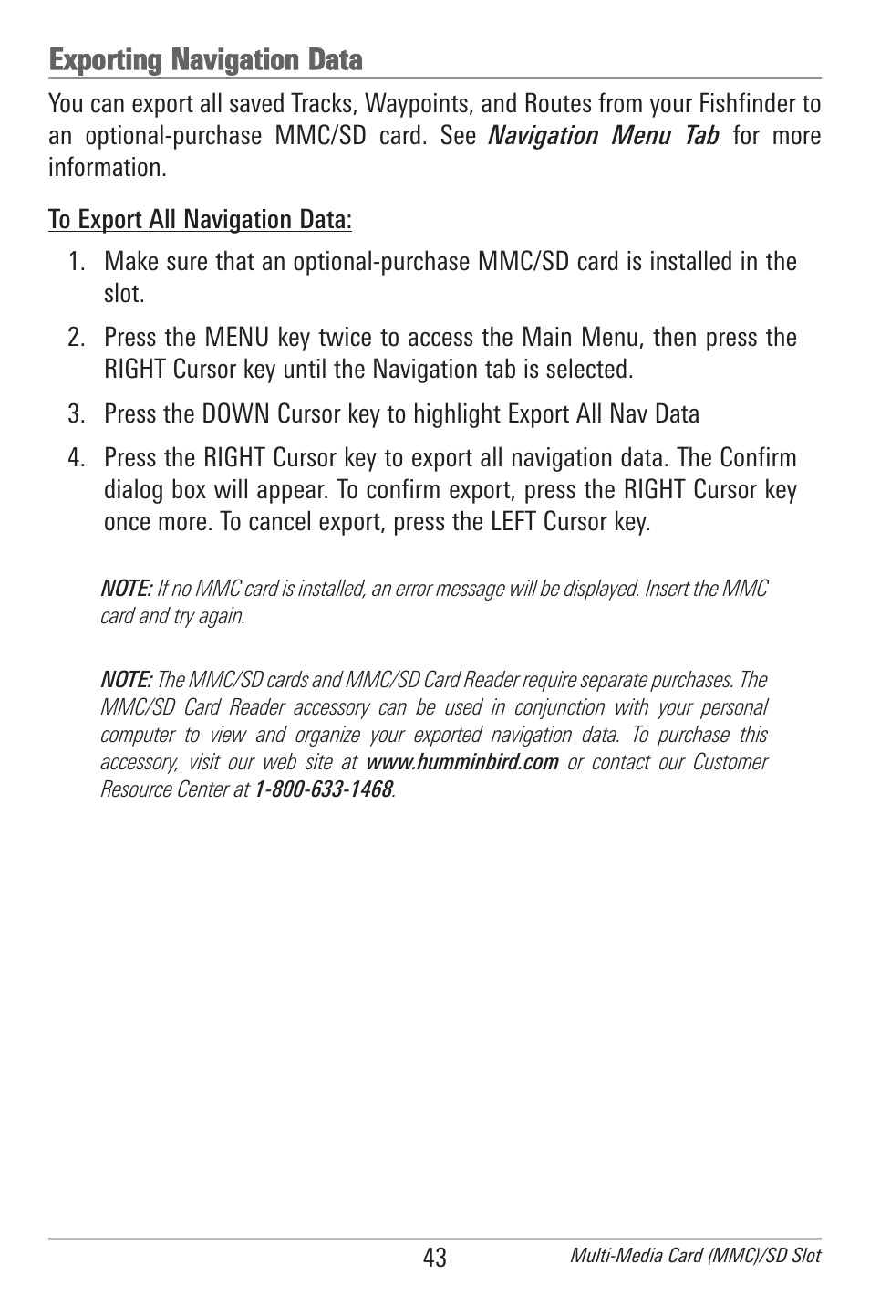 Exporting navigation data | Humminbird 597ci User Manual | Page 53 / 143