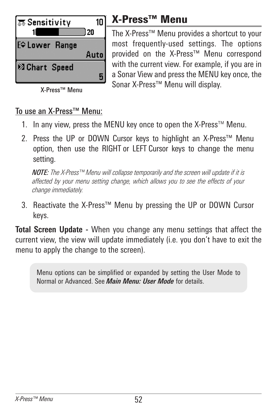 X-press™ menu | Humminbird 597ci User Manual | Page 62 / 143