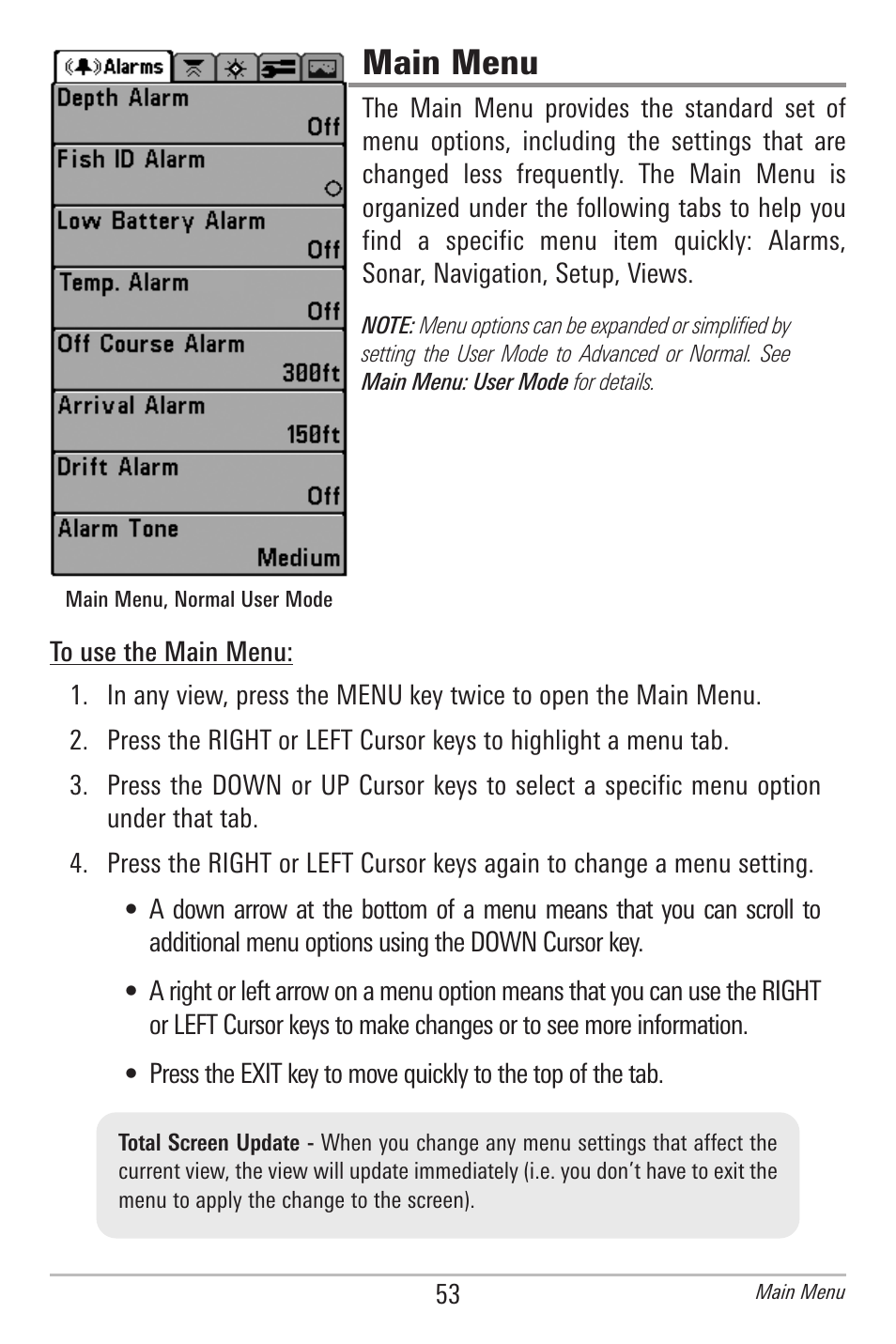 Main menu | Humminbird 597ci User Manual | Page 63 / 143