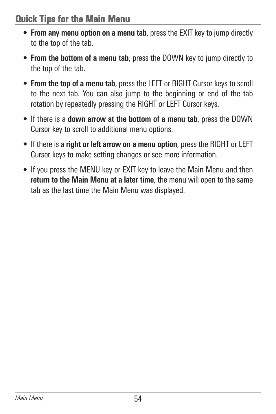 Quick tips for the main menu | Humminbird 597ci User Manual | Page 64 / 143