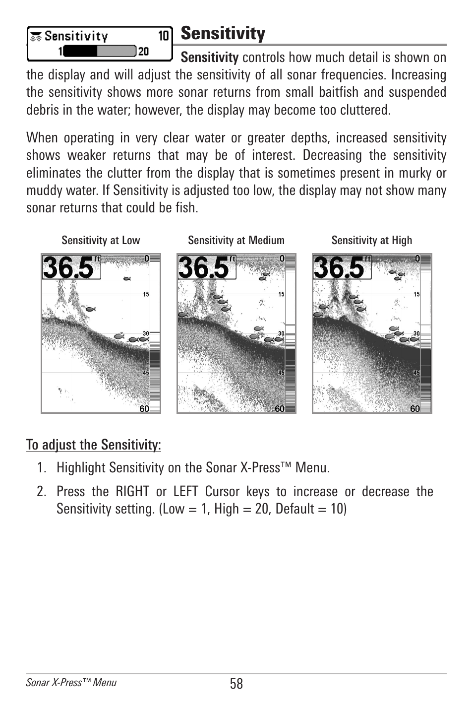 Sensitivity | Humminbird 597ci User Manual | Page 68 / 143