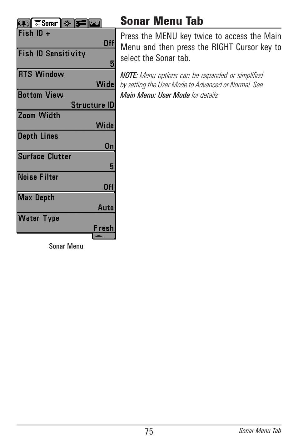 Sonar menu tab | Humminbird 597ci User Manual | Page 85 / 143