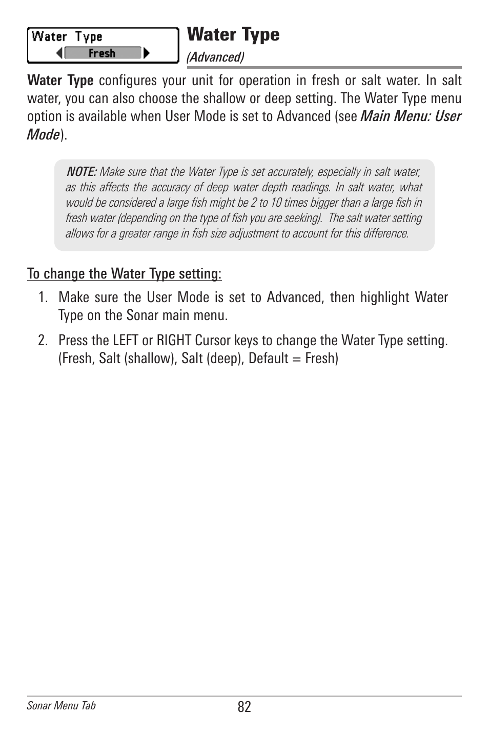 Water type | Humminbird 597ci User Manual | Page 92 / 143