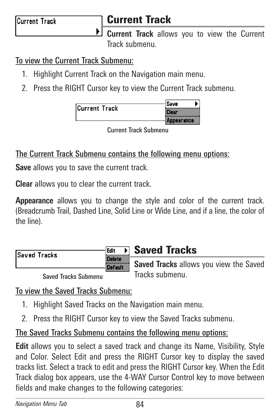 Current track, Saved tracks | Humminbird 597ci User Manual | Page 94 / 143